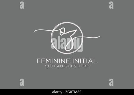 OZ handwriting logo with circle template vector logo of initial signature, wedding, fashion, floral and botanical with creative template. Stock Vector
