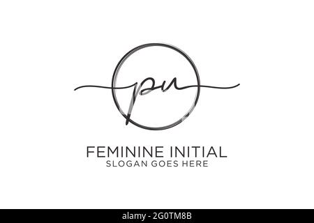 PU handwriting logo with circle template vector logo of initial signature, wedding, fashion, floral and botanical with creative template. Stock Vector