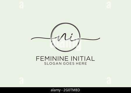 NI handwriting logo with circle template vector logo of initial signature, wedding, fashion, floral and botanical with creative template. Stock Vector
