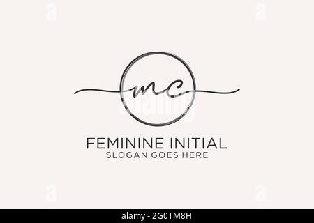 MC handwriting logo with circle template vector logo of initial signature, wedding, fashion, floral and botanical with creative template. Stock Vector