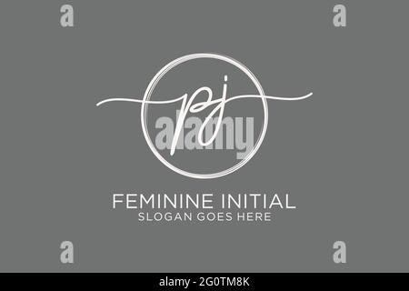 PJ handwriting logo with circle template vector logo of initial signature, wedding, fashion, floral and botanical with creative template. Stock Vector