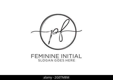 PF handwriting logo with circle template vector logo of initial signature, wedding, fashion, floral and botanical with creative template. Stock Vector