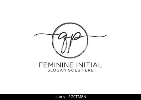 QP handwriting logo with circle template vector logo of initial signature, wedding, fashion, floral and botanical with creative template. Stock Vector