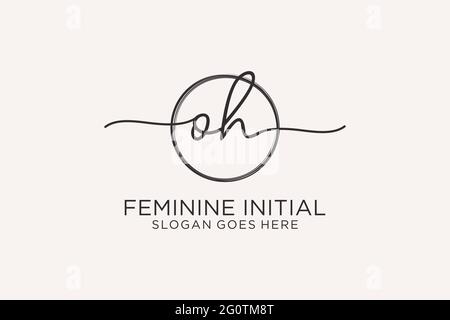 OH handwriting logo with circle template vector logo of initial signature, wedding, fashion, floral and botanical with creative template. Stock Vector