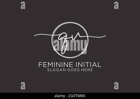 QV handwriting logo with circle template vector logo of initial signature, wedding, fashion, floral and botanical with creative template. Stock Vector