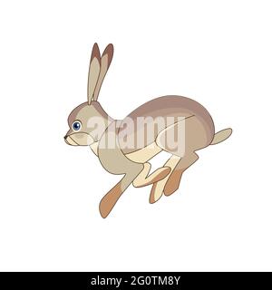 Running hare. Scene from wild. Cartoon character vector flat illustration isolated on a white background Stock Vector