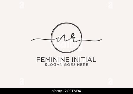 NR handwriting logo with circle template vector logo of initial signature, wedding, fashion, floral and botanical with creative template. Stock Vector