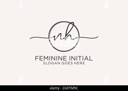 NH handwriting logo with circle template vector logo of initial signature, wedding, fashion, floral and botanical with creative template. Stock Vector