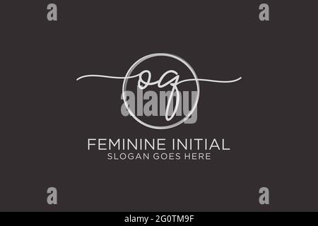 OQ handwriting logo with circle template vector logo of initial signature, wedding, fashion, floral and botanical with creative template. Stock Vector