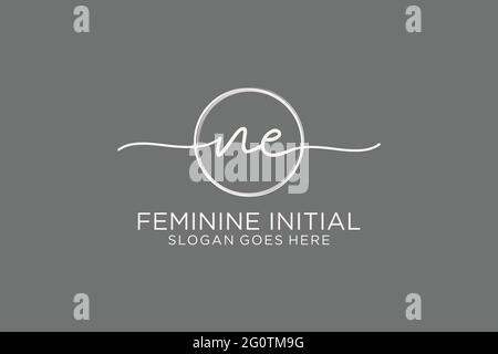 NE handwriting logo with circle template vector logo of initial signature, wedding, fashion, floral and botanical with creative template. Stock Vector