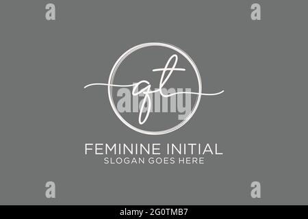 QT handwriting logo with circle template vector logo of initial signature, wedding, fashion, floral and botanical with creative template. Stock Vector