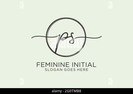 PS handwriting logo with circle template vector logo of initial signature, wedding, fashion, floral and botanical with creative template. Stock Vector