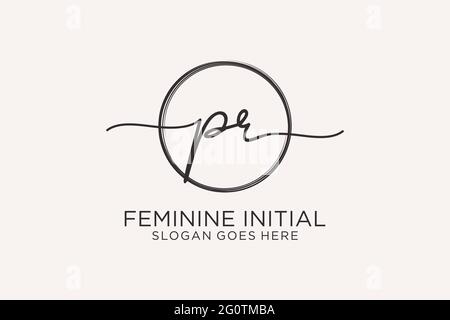 PR handwriting logo with circle template vector logo of initial signature, wedding, fashion, floral and botanical with creative template. Stock Vector