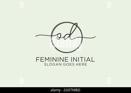OD handwriting logo with circle template vector logo of initial signature, wedding, fashion, floral and botanical with creative template. Stock Vector