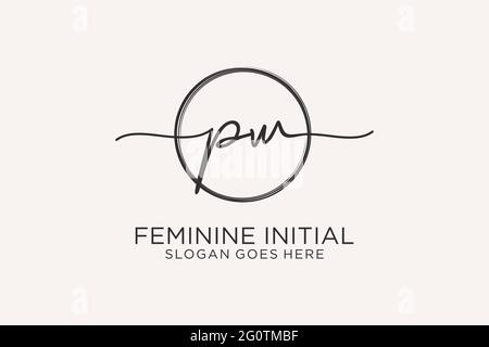 PW handwriting logo with circle template vector logo of initial signature, wedding, fashion, floral and botanical with creative template. Stock Vector