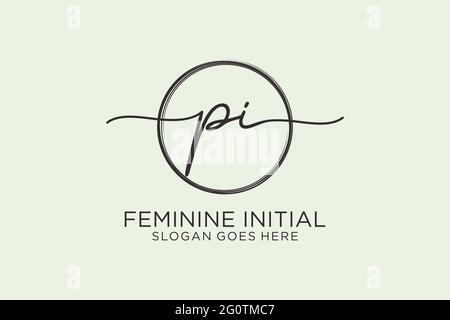 PI handwriting logo with circle template vector logo of initial signature, wedding, fashion, floral and botanical with creative template. Stock Vector