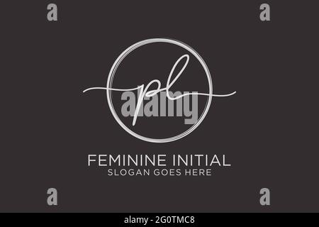 PL handwriting logo with circle template vector logo of initial signature, wedding, fashion, floral and botanical with creative template. Stock Vector
