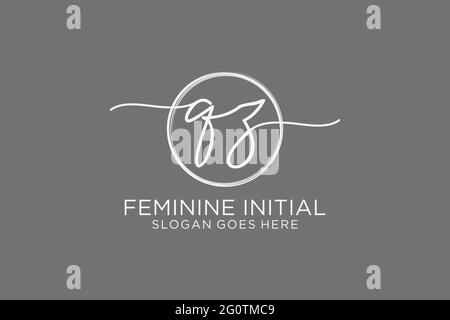 QZ handwriting logo with circle template vector logo of initial signature, wedding, fashion, floral and botanical with creative template. Stock Vector