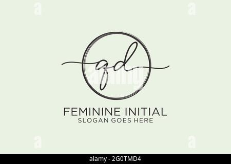 QD handwriting logo with circle template vector logo of initial signature, wedding, fashion, floral and botanical with creative template. Stock Vector