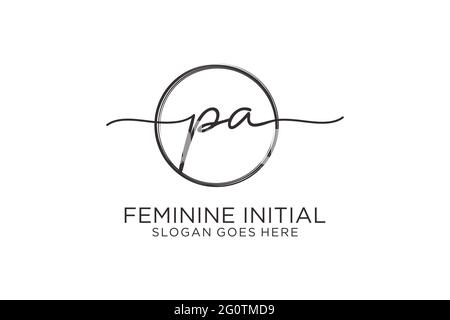 PA handwriting logo with circle template vector logo of initial signature, wedding, fashion, floral and botanical with creative template. Stock Vector