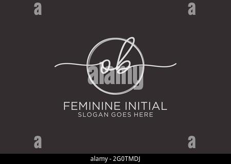 OB handwriting logo with circle template vector logo of initial signature, wedding, fashion, floral and botanical with creative template. Stock Vector