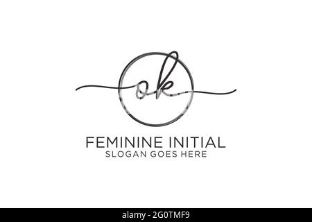 OK handwriting logo with circle template vector logo of initial signature, wedding, fashion, floral and botanical with creative template. Stock Vector