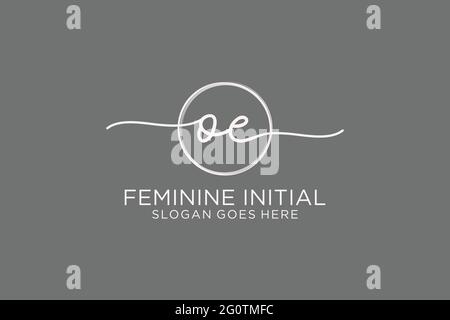 OE handwriting logo with circle template vector logo of initial signature, wedding, fashion, floral and botanical with creative template. Stock Vector