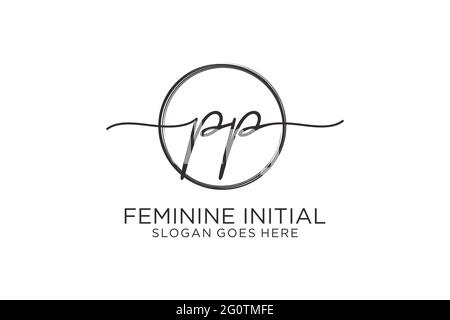 PP handwriting logo with circle template vector logo of initial signature, wedding, fashion, floral and botanical with creative template. Stock Vector
