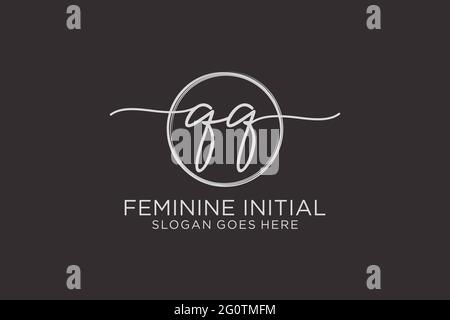QQ handwriting logo with circle template vector logo of initial signature, wedding, fashion, floral and botanical with creative template. Stock Vector