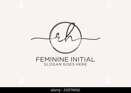 RH handwriting logo with circle template vector logo of initial signature, wedding, fashion, floral and botanical with creative template. Stock Vector