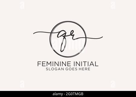 QR handwriting logo with circle template vector logo of initial signature, wedding, fashion, floral and botanical with creative template. Stock Vector