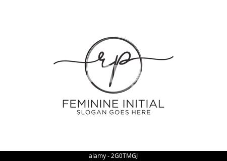 RP handwriting logo with circle template vector logo of initial signature, wedding, fashion, floral and botanical with creative template. Stock Vector