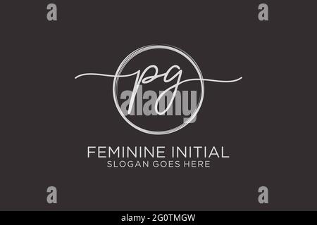 PG handwriting logo with circle template vector logo of initial signature, wedding, fashion, floral and botanical with creative template. Stock Vector