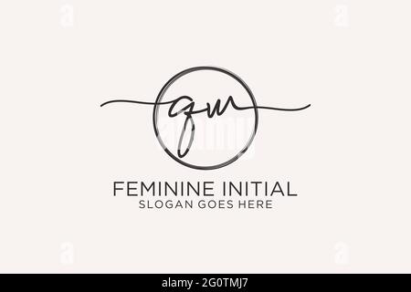 QW handwriting logo with circle template vector logo of initial signature, wedding, fashion, floral and botanical with creative template. Stock Vector