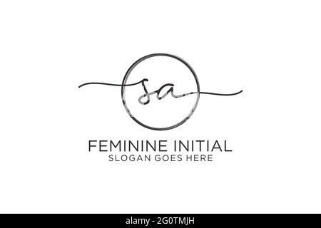 SA handwriting logo with circle template vector logo of initial signature, wedding, fashion, floral and botanical with creative template. Stock Vector
