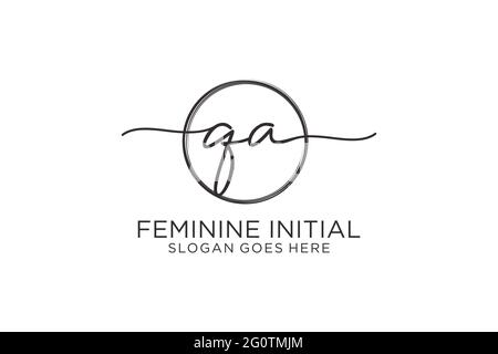 QA handwriting logo with circle template vector logo of initial signature, wedding, fashion, floral and botanical with creative template. Stock Vector