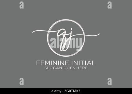 QJ handwriting logo with circle template vector logo of initial signature, wedding, fashion, floral and botanical with creative template. Stock Vector