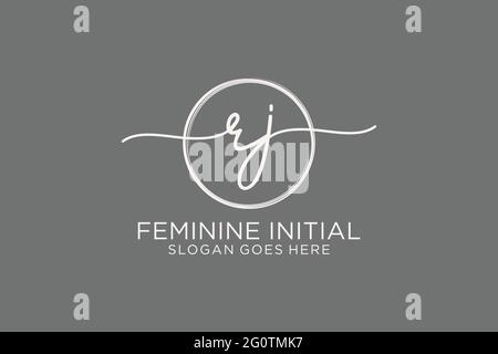 RJ handwriting logo with circle template vector logo of initial signature, wedding, fashion, floral and botanical with creative template. Stock Vector