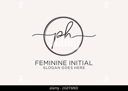 PH handwriting logo with circle template vector logo of initial signature, wedding, fashion, floral and botanical with creative template. Stock Vector