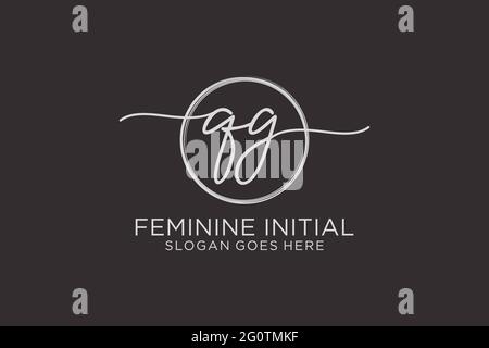 QG handwriting logo with circle template vector logo of initial signature, wedding, fashion, floral and botanical with creative template. Stock Vector