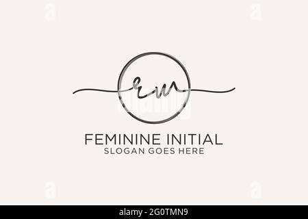 RW handwriting logo with circle template vector logo of initial signature, wedding, fashion, floral and botanical with creative template. Stock Vector