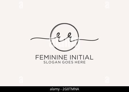 RR handwriting logo with circle template vector logo of initial signature, wedding, fashion, floral and botanical with creative template. Stock Vector