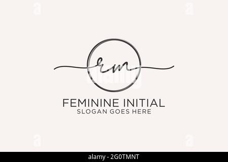 RM handwriting logo with circle template vector logo of initial signature, wedding, fashion, floral and botanical with creative template. Stock Vector