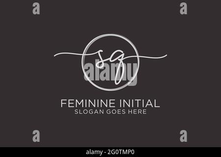 SQ handwriting logo with circle template vector logo of initial signature, wedding, fashion, floral and botanical with creative template. Stock Vector