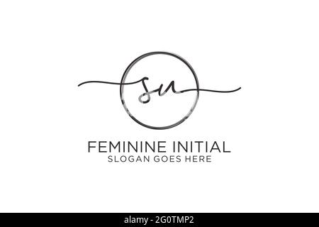 SU handwriting logo with circle template vector logo of initial signature, wedding, fashion, floral and botanical with creative template. Stock Vector