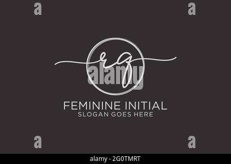 RQ handwriting logo with circle template vector logo of initial signature, wedding, fashion, floral and botanical with creative template. Stock Vector
