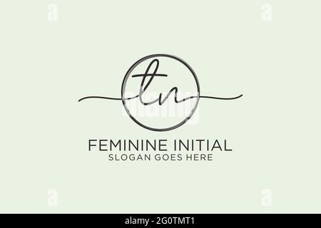TN handwriting logo with circle template vector logo of initial signature, wedding, fashion, floral and botanical with creative template. Stock Vector