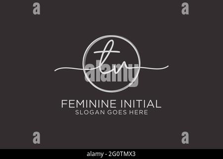 TV handwriting logo with circle template vector logo of initial signature, wedding, fashion, floral and botanical with creative template. Stock Vector
