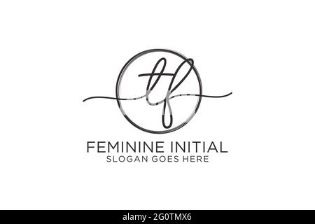 TF handwriting logo with circle template vector logo of initial signature, wedding, fashion, floral and botanical with creative template. Stock Vector