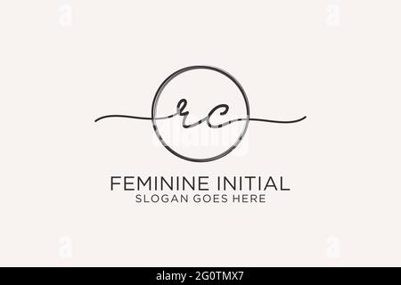 RC handwriting logo with circle template vector logo of initial signature, wedding, fashion, floral and botanical with creative template. Stock Vector